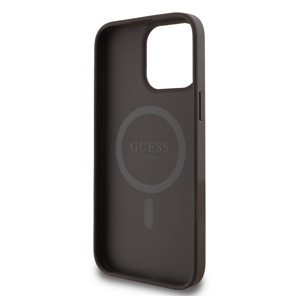 Guess iPhone 15 Pro Max Orjinal Lisanslı M-safe Şarj Özellikli 4G Desen Yazı Logolu Kılıf