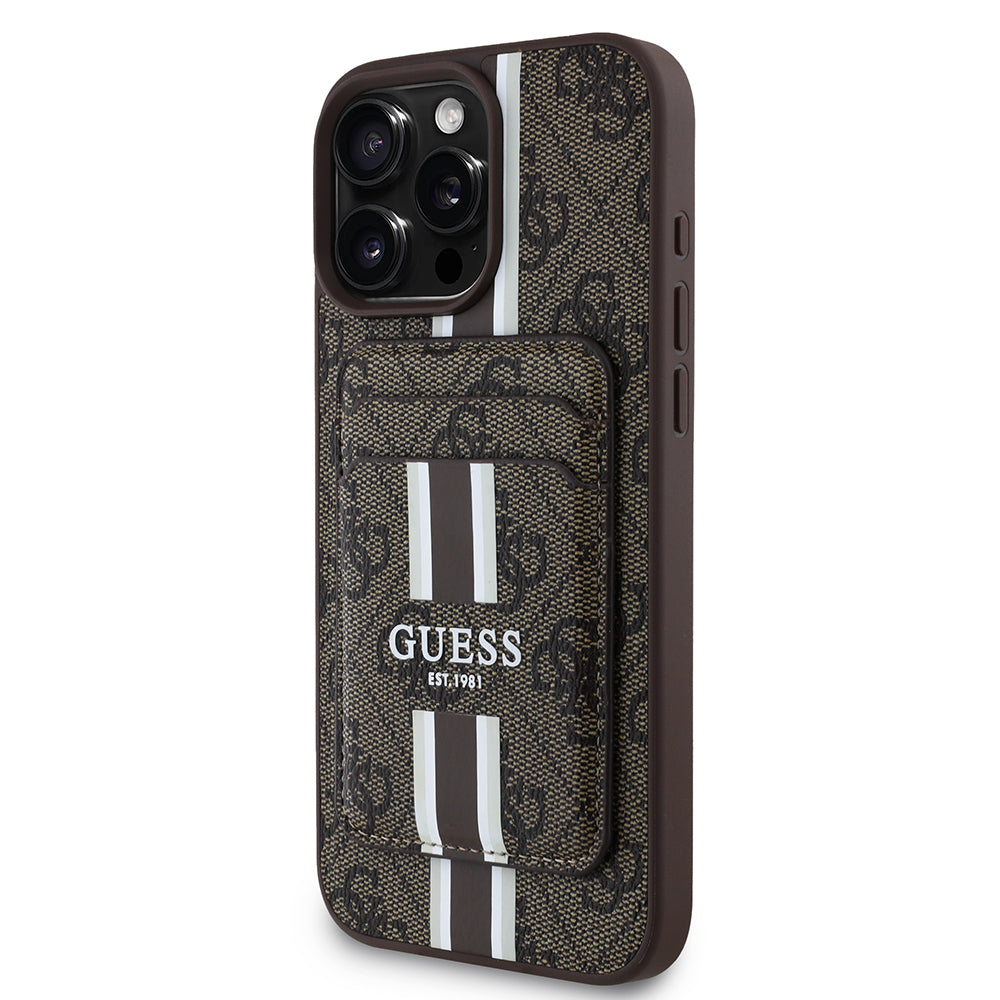 Guess iPhone 15 Pro Max Orjinal Lisanslı M-safe 4G Desenli Çizgili Kartlıklı Kılıf
