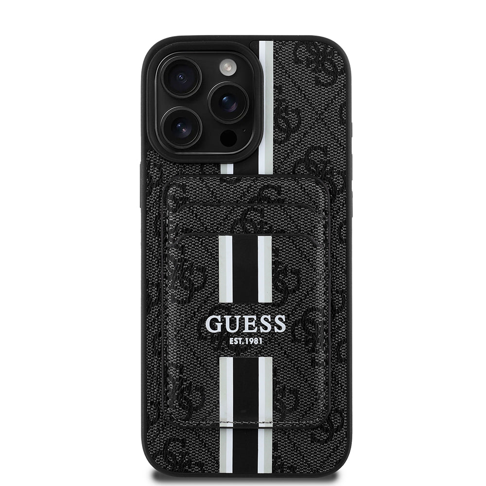 Guess iPhone 15 Pro Max Orjinal Lisanslı M-safe 4G Desenli Çizgili Kartlıklı Kılıf