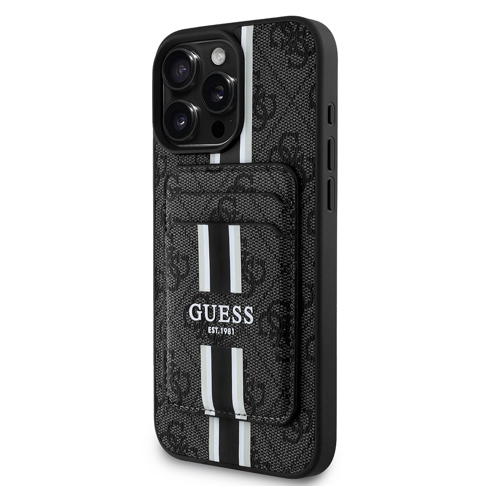 Guess iPhone 15 Pro Max Orjinal Lisanslı M-safe 4G Desenli Çizgili Kartlıklı Kılıf