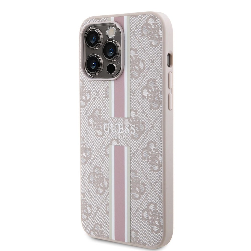 Guess iPhone 15 Pro Max Orjinal Lisanslı M-safe Şarj Özellikli 4G Şerit Tasarımlı Printed Kılıf