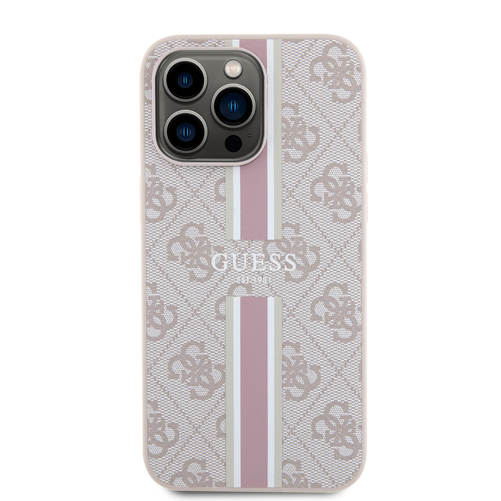 Guess iPhone 15 Pro Max Orjinal Lisanslı M-safe Şarj Özellikli 4G Şerit Tasarımlı Printed Kılıf