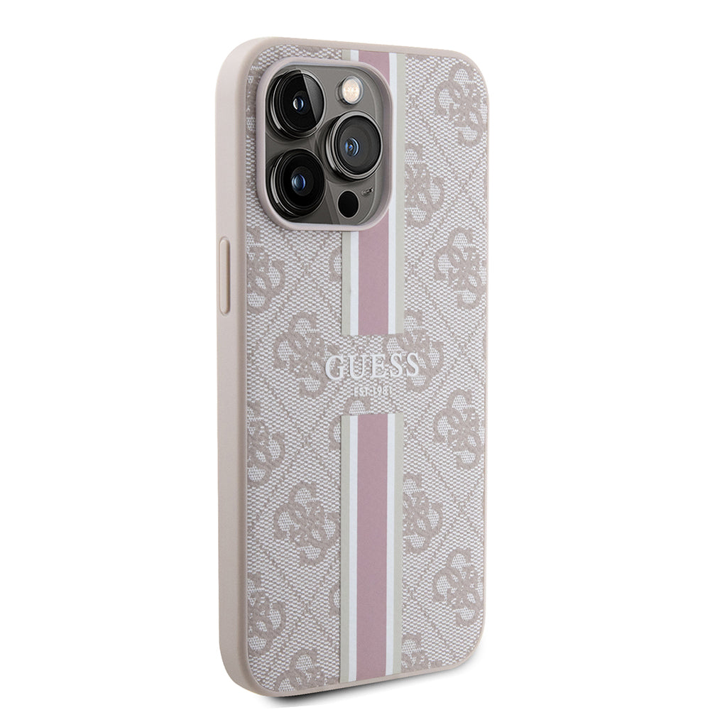 Guess iPhone 15 Pro Max Orjinal Lisanslı M-safe Şarj Özellikli 4G Şerit Tasarımlı Printed Kılıf