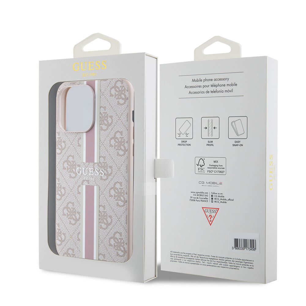Guess iPhone 15 Pro Max Orjinal Lisanslı M-safe Şarj Özellikli 4G Şerit Tasarımlı Printed Kılıf