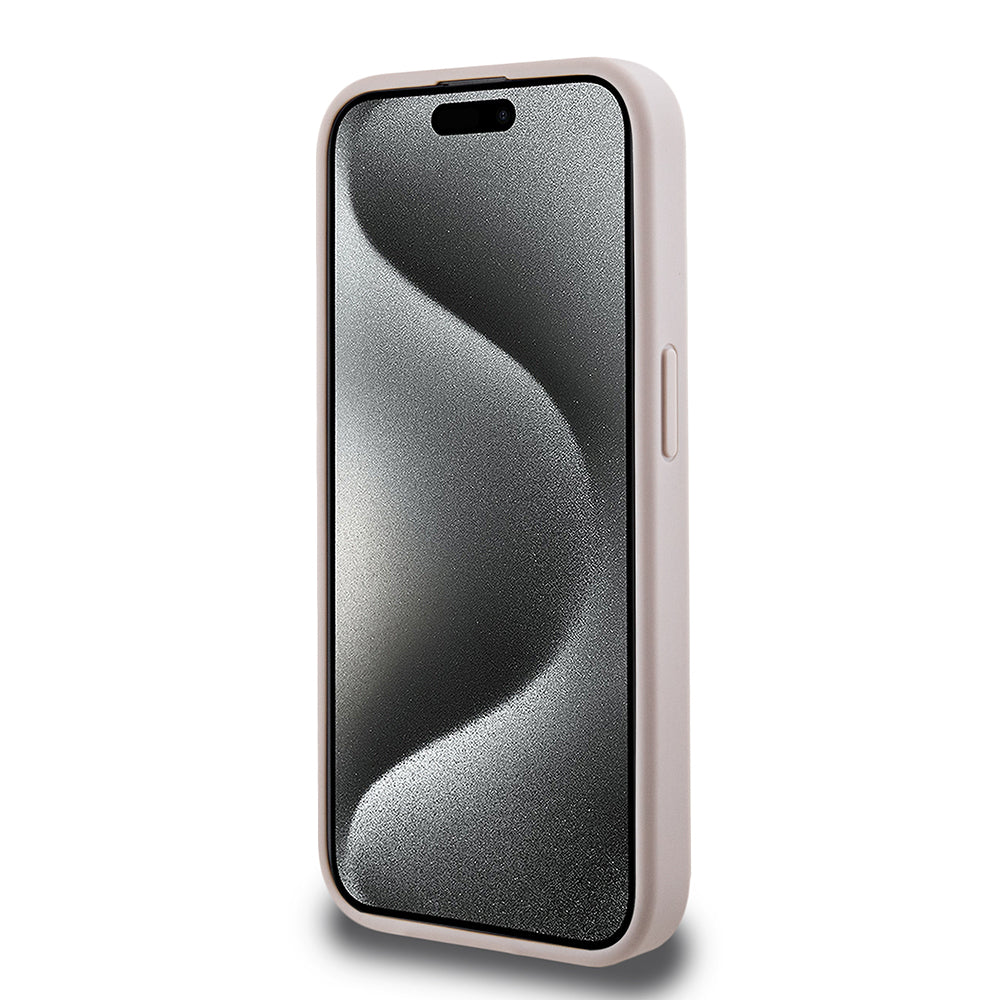 Guess iPhone 15 Pro Max Orjinal Lisanslı M-safe Şarj Özellikli PU Üçgen Logo 4G Desenli Kılıf