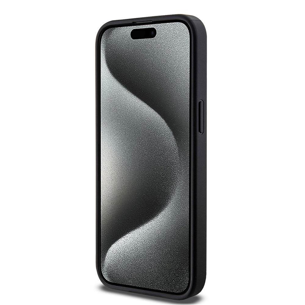 Guess iPhone 15 Pro Max Orjinal Lisanslı M-safe Şarj Özellikli PU Üçgen Logo 4G Desenli Kılıf