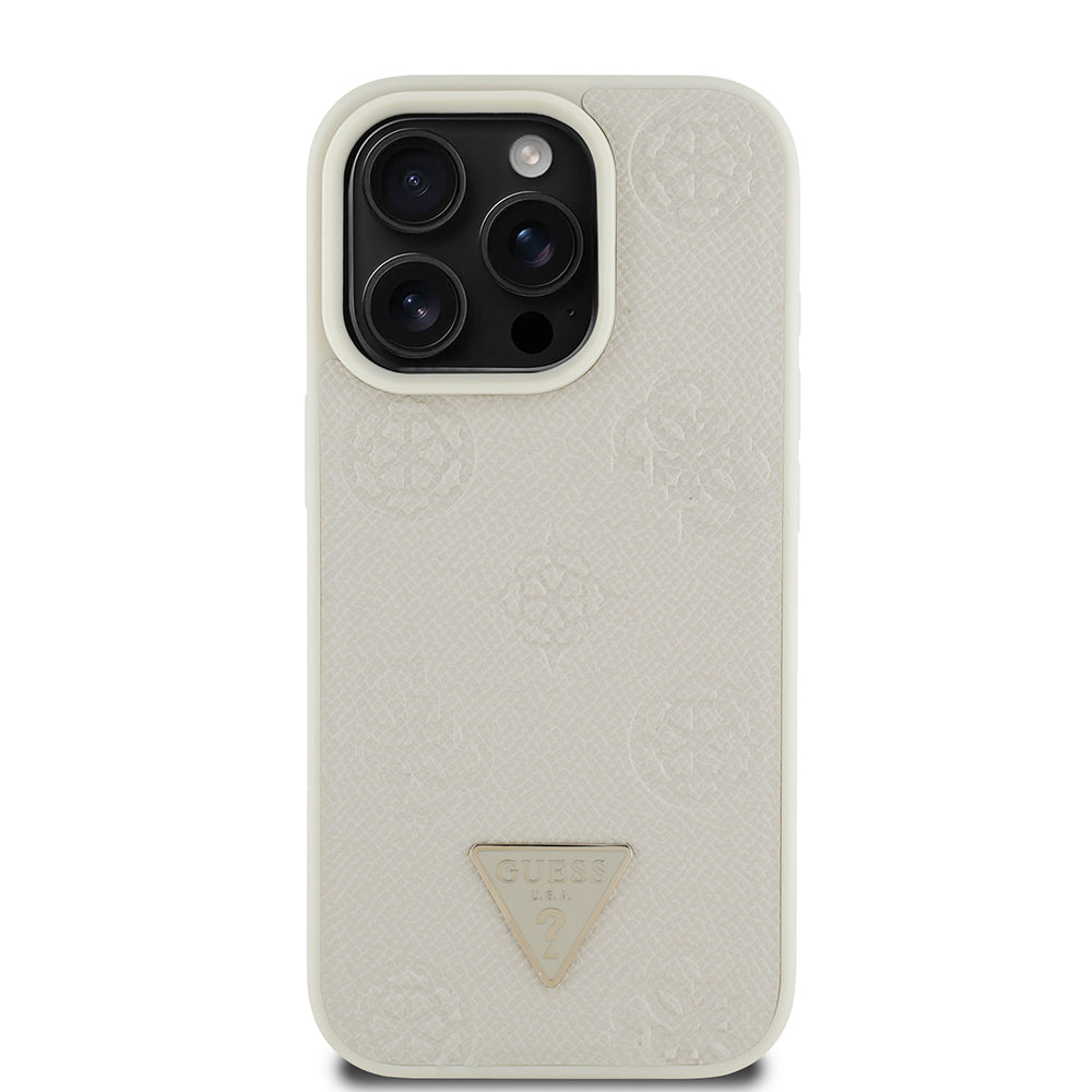 Guess iPhone 15 Pro Max Orjinal Lisanslı M-safe Şarj Özellikli Sıcak Baskılı Üçgen Logolu PU Deri Peony Kılıf