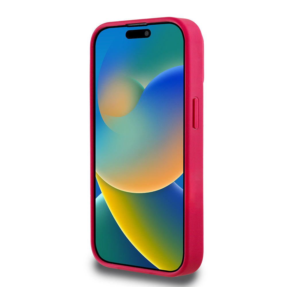 Guess iPhone 15 Pro Max Orjinal Lisanslı M-safe Şarj Özellikli Taneli Çiçek Tasarımlı Metal Yazı Logolu Kılıf