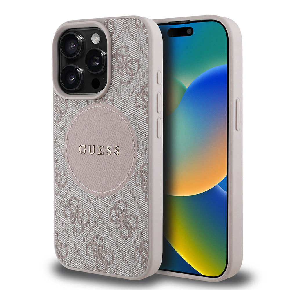 Guess iPhone 15 Pro Max Orjinal Lisanslı M-safe Şarj Özellikli Yazı Logolu Circle Classic Kılıf