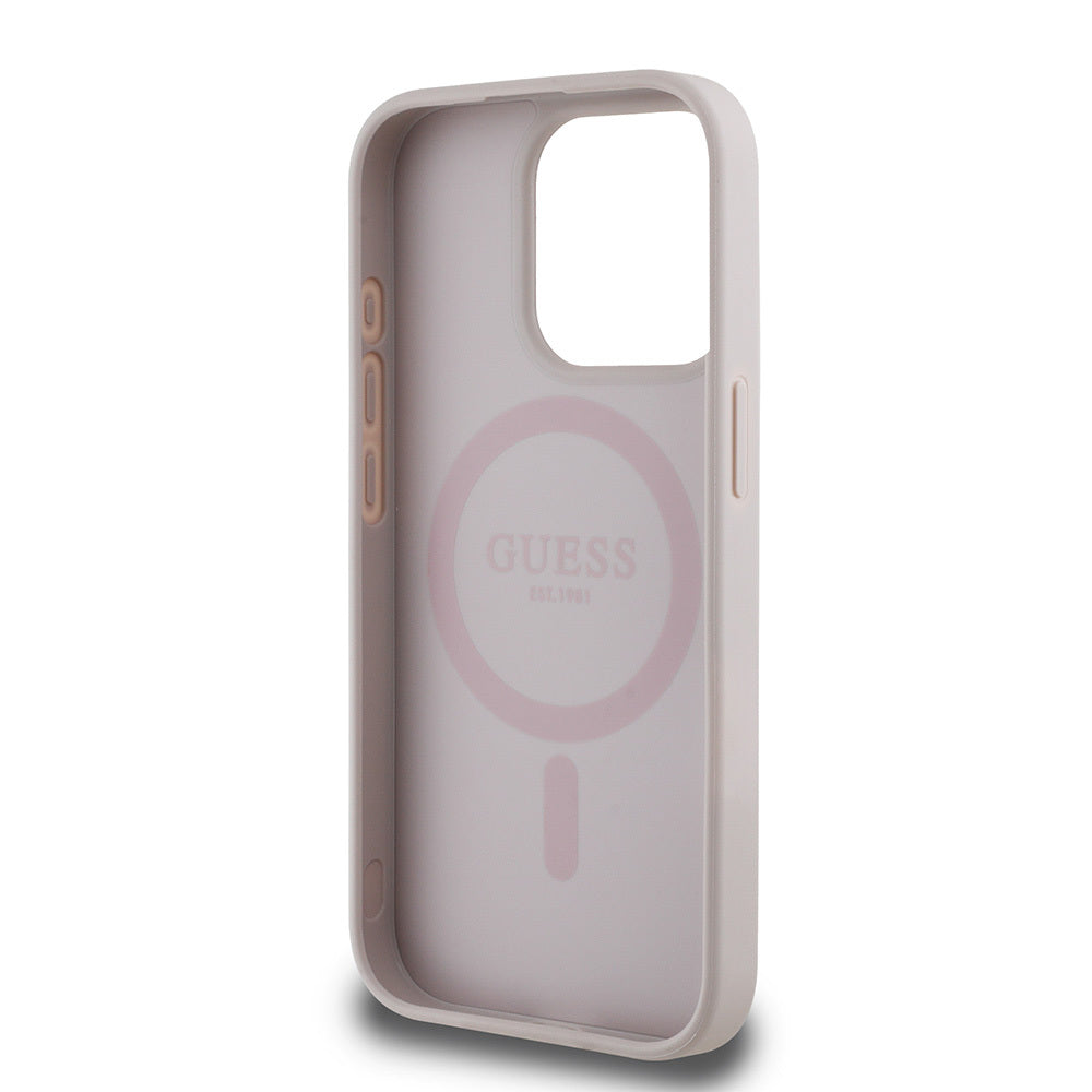 Guess iPhone 15 Pro Max Orjinal Lisanslı M-safe Şarj Özellikli Yazı Logolu Circle Classic Kılıf