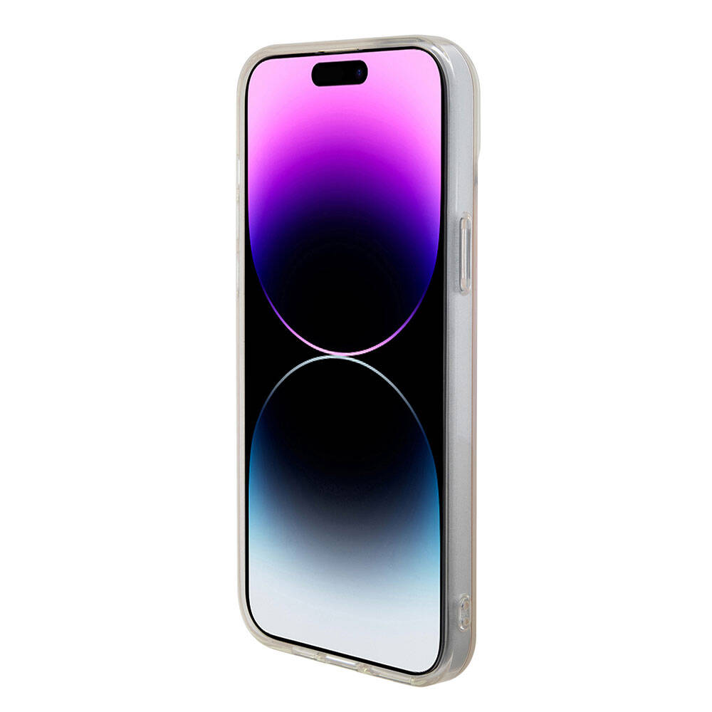 Guess iPhone 15 Pro Max Orjinal Lisanslı Magsafe Şarj Özellikli Yazı Logolu Iridescent Telefon Kılıfı