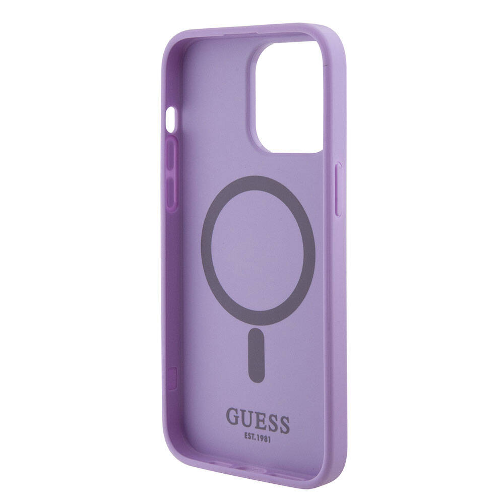 Guess iPhone 15 Pro Max Orjinal Lisanslı Magsafe Şarj Özellikli Yazı Logolu Saffiano Telefon Kılıfı