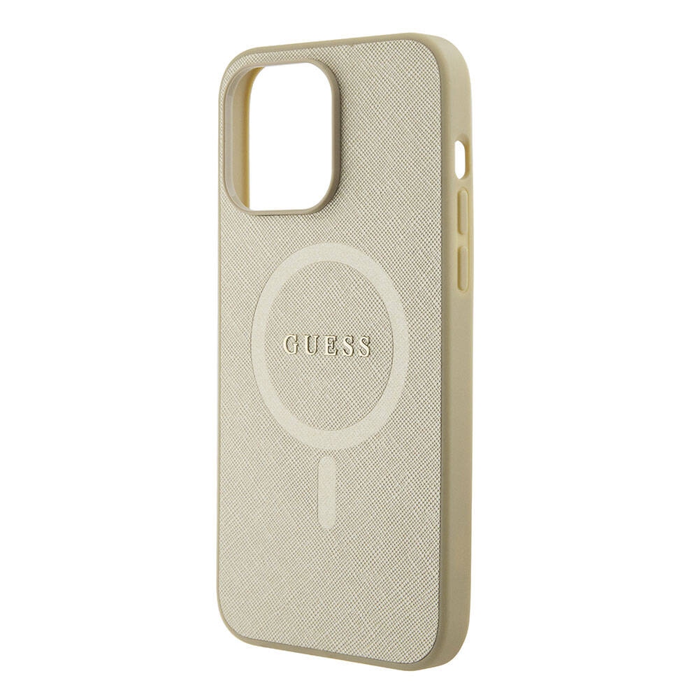 Guess iPhone 15 Pro Max Orjinal Lisanslı Magsafe Şarj Özellikli Yazı Logolu Saffiano Telefon Kılıfı