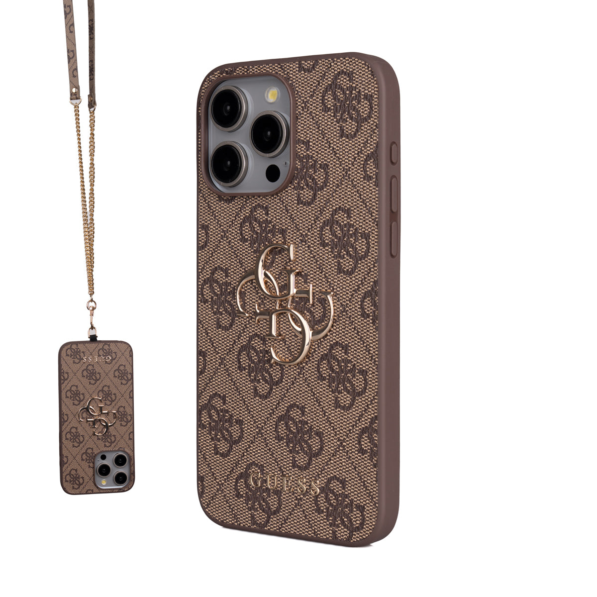Guess iPhone 15 Pro Max Orjinal Lisanslı PU Deri 4G Büyük Metal Logolu Çapraz Vücut Askılı Telefon Kılıfı