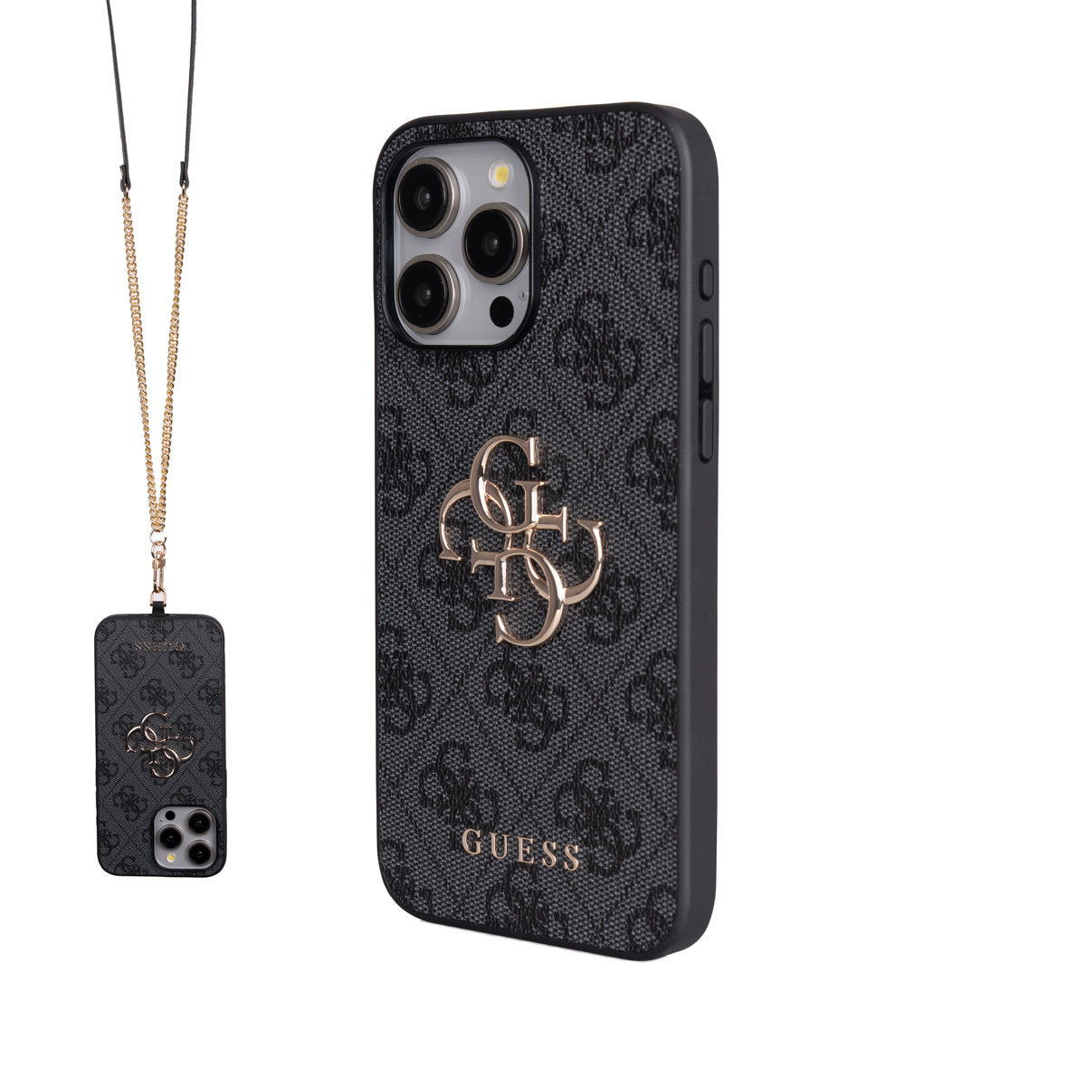 Guess iPhone 15 Pro Max Orjinal Lisanslı PU Deri 4G Büyük Metal Logolu Çapraz Vücut Askılı Telefon Kılıfı