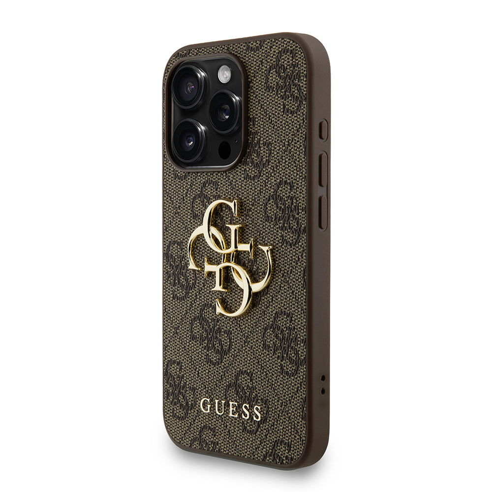Guess iPhone 15 Pro Max Orjinal Lisanslı PU Deri Bilek Askı İpli Metal Büyük 4G ve Yazı Logolu Kılıf