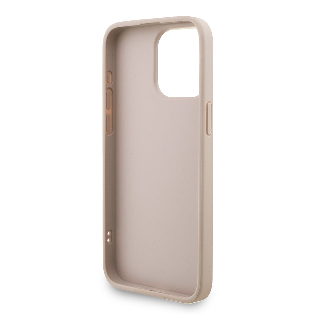 Guess iPhone 15 Pro Max Orjinal Lisanslı PU Deri Bilek Askı İpli Metal Büyük 4G ve Yazı Logolu Kılıf