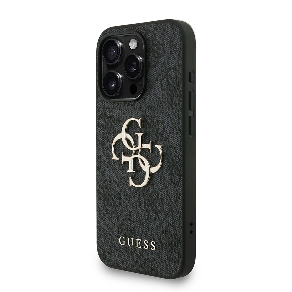 Guess iPhone 15 Pro Max Orjinal Lisanslı PU Deri Bilek Askı İpli Metal Büyük 4G ve Yazı Logolu Kılıf