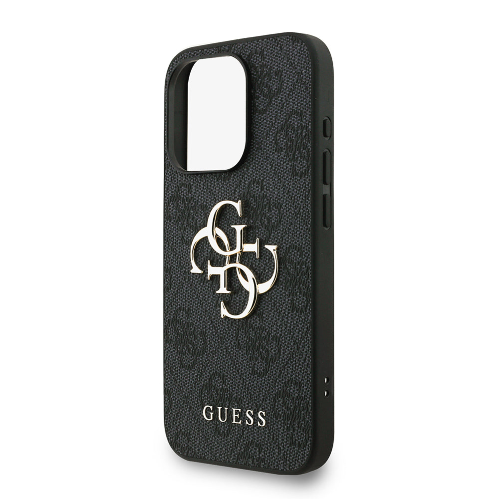 Guess iPhone 15 Pro Max Orjinal Lisanslı PU Deri Bilek Askı İpli Metal Büyük 4G ve Yazı Logolu Kılıf