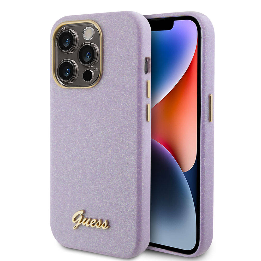 Guess iPhone 15 Pro Max Orjinal Lisanslı Yazı Logolu Glitter Glossy Script Telefon Kılıfı