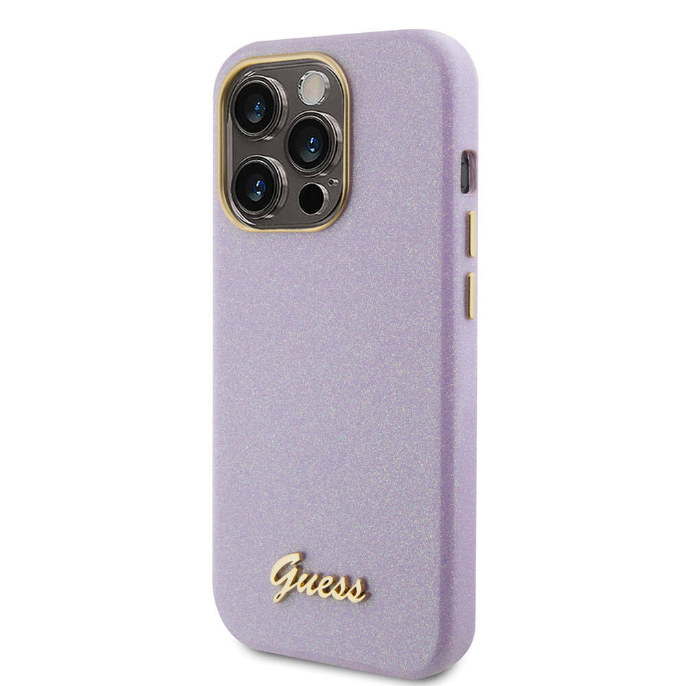 Guess iPhone 15 Pro Max Orjinal Lisanslı Yazı Logolu Glitter Glossy Script Telefon Kılıfı