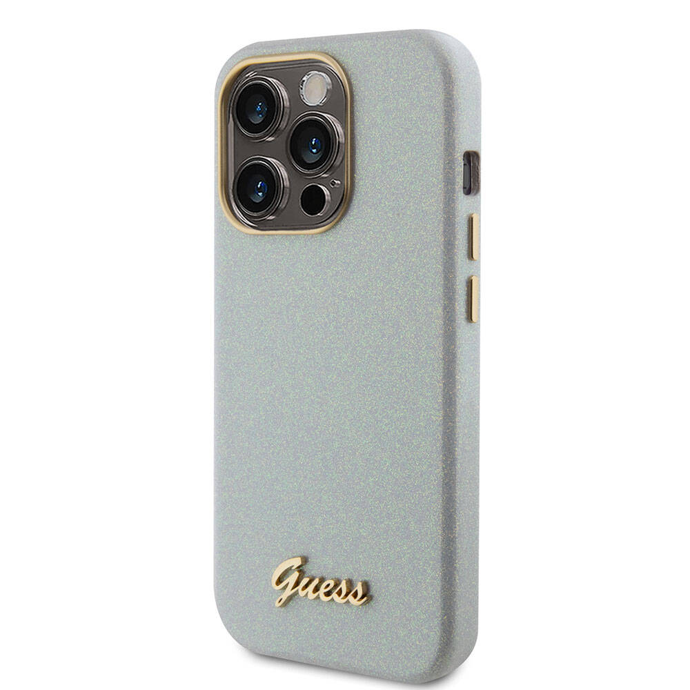 Guess iPhone 15 Pro Max Orjinal Lisanslı Yazı Logolu Glitter Glossy Script Telefon Kılıfı