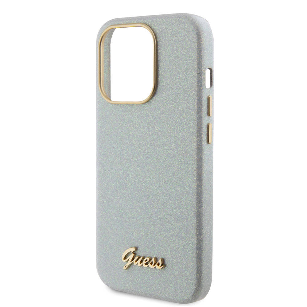 Guess iPhone 15 Pro Max Orjinal Lisanslı Yazı Logolu Glitter Glossy Script Telefon Kılıfı