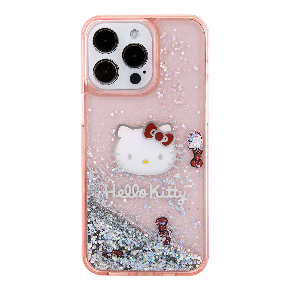 Hello Kitty iPhone 15 Pro Max Orjinal Lisanslı İkonik Sıvılı Glitter Telefon Kılıfı