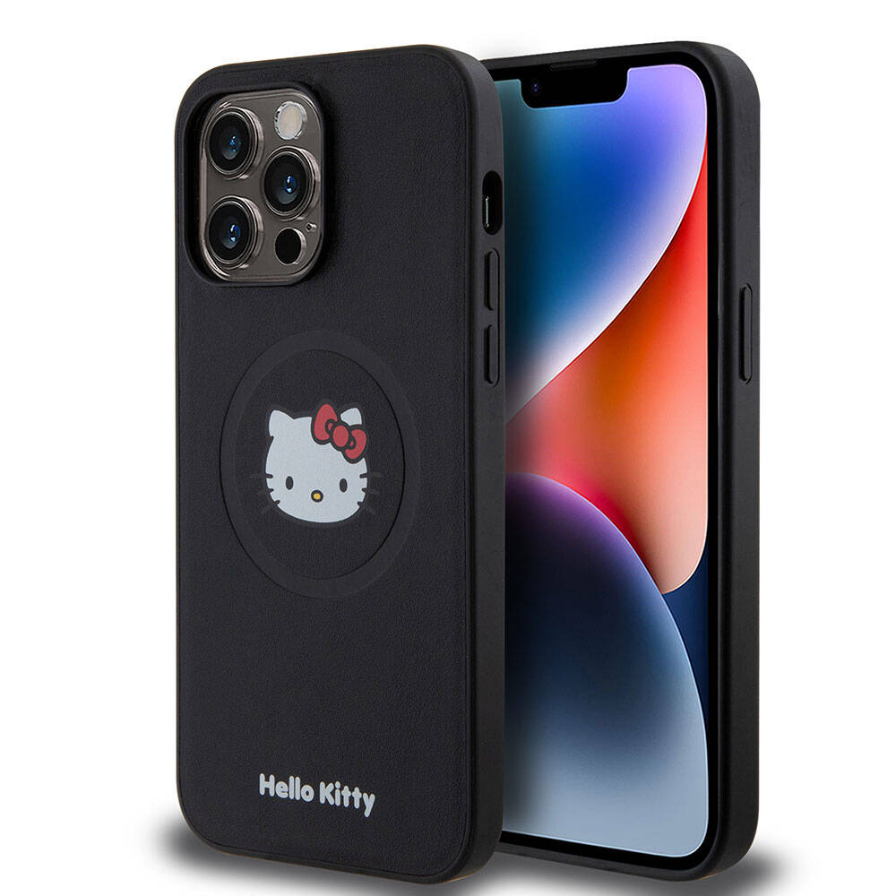 Hello Kitty iPhone 15 Pro Max Orjinal Lisanslı M-safe Şarj Özellikli Kitty Head Deri Kılıf