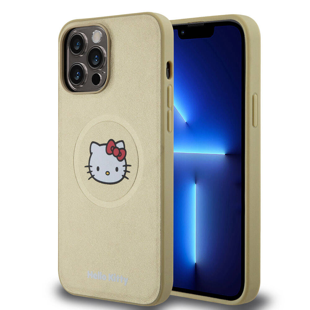 Hello Kitty iPhone 15 Pro Max Orjinal Lisanslı M-safe Şarj Özellikli Kitty Head Deri Kılıf