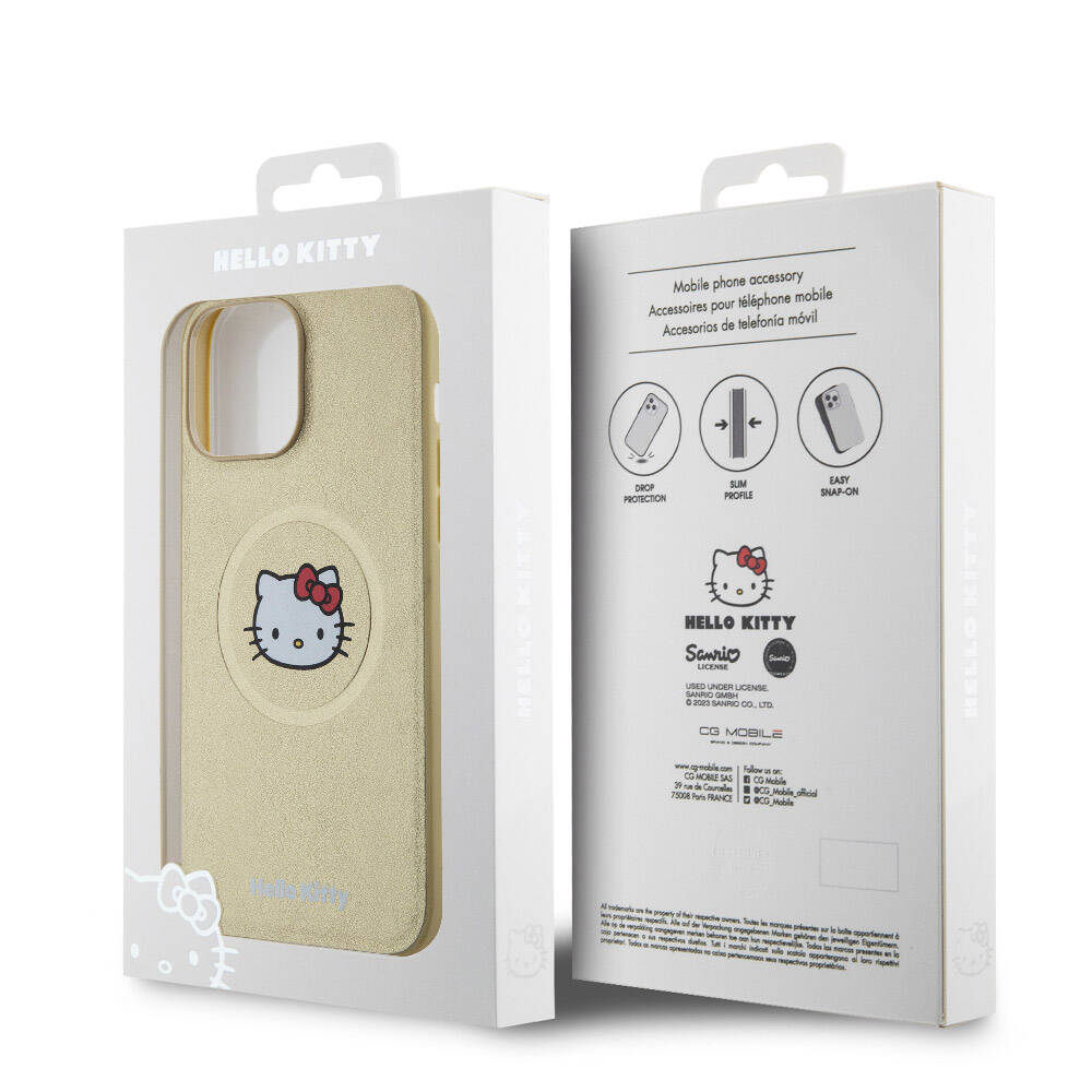 Hello Kitty iPhone 15 Pro Max Orjinal Lisanslı M-safe Şarj Özellikli Kitty Head Deri Kılıf