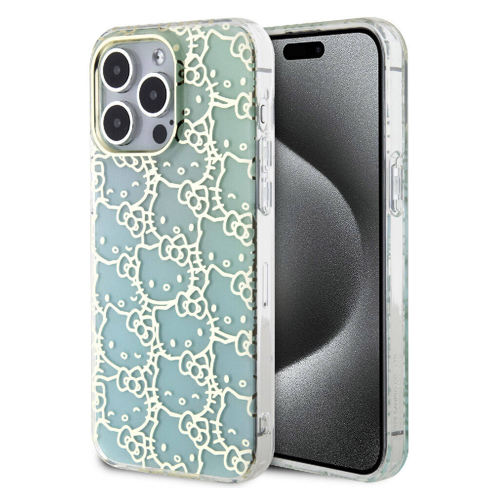 Hello Kitty iPhone 15 Pro Max Orjinal Lisanslı Renk Geçişli Elektroplating Kaplama Kitty Head Desenli Kılıf