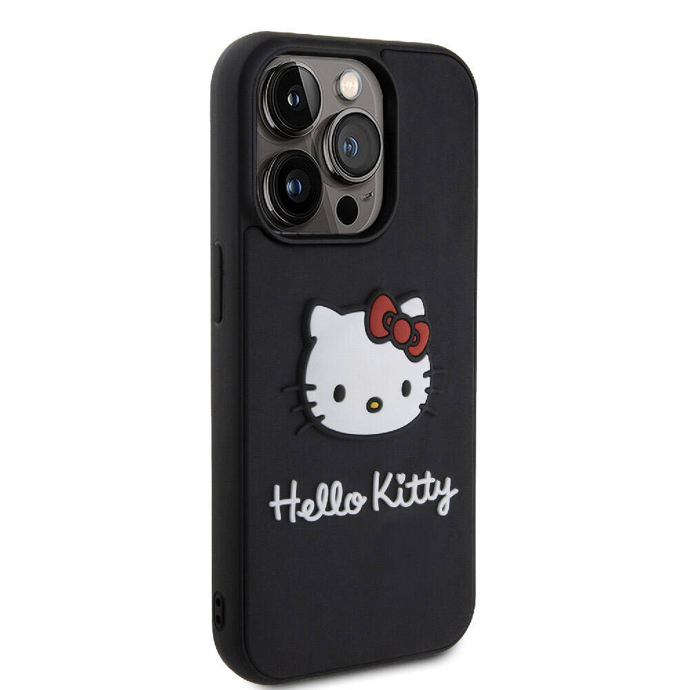 Hello Kitty iPhone 15 Pro Max Orjinal Lisanslı Yazı ve İkonik Logolu 3D Rubber Kitty Head Kılıf