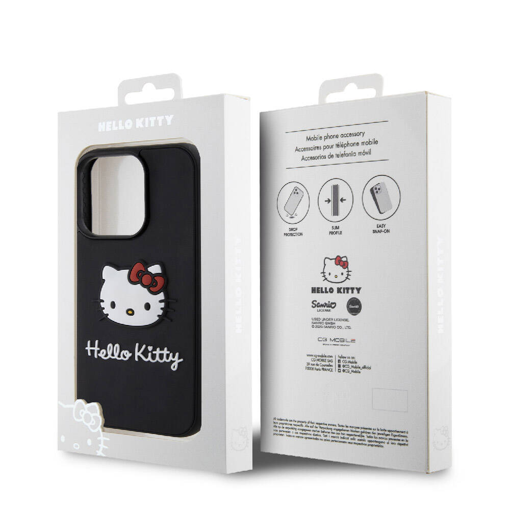 Hello Kitty iPhone 15 Pro Max Orjinal Lisanslı Yazı ve İkonik Logolu 3D Rubber Kitty Head Kılıf