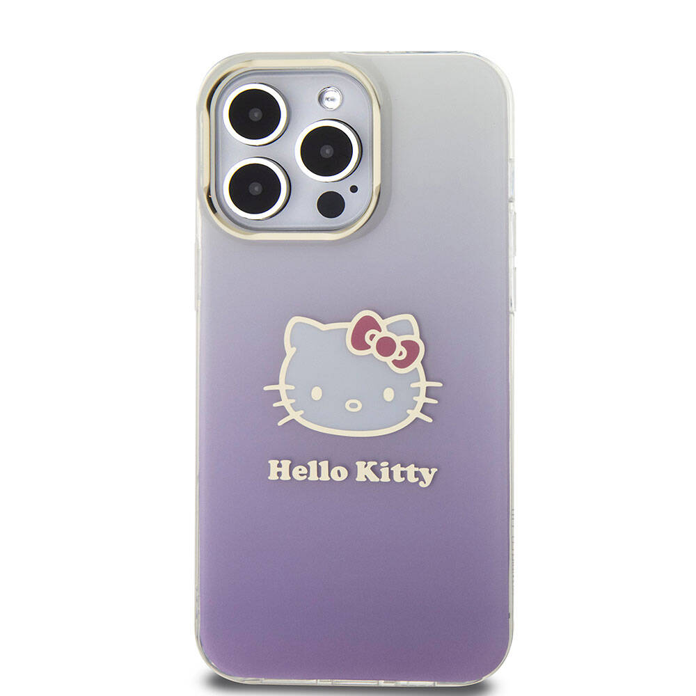 Hello Kitty iPhone 15 Pro Max Orjinal Lisanslı Yazı ve İkonik Logolu Elektroplating Kaplama Gradyan Kılıf