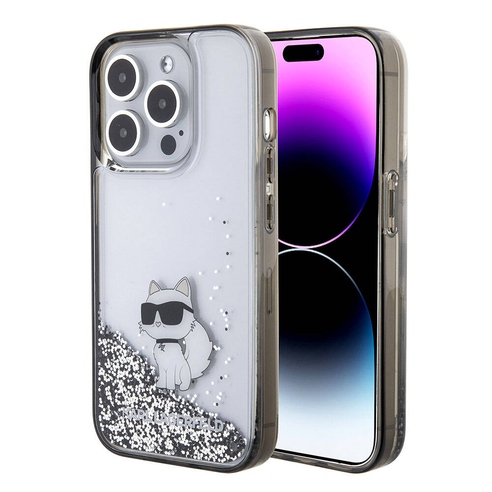 Karl Lagerfeld iPhone 15 Pro Max Choupette Sıvılı Glitter Orjinal Lisanslı Telefon Kılıfı - 1