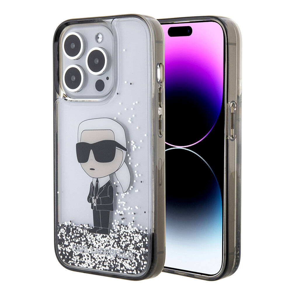 Karl Lagerfeld iPhone 15 Pro Max İkonik Sıvılı Glitter Orjinal Lisanslı Telefon Kılıfı - 1