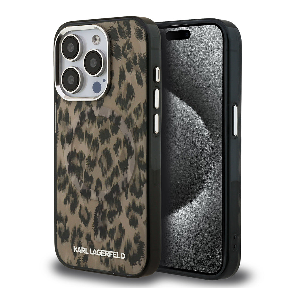 Karl Lagerfeld iPhone 15 Pro Max Orjinal Lisanslı IML Leopar Baskılı Telefon Kılıfı