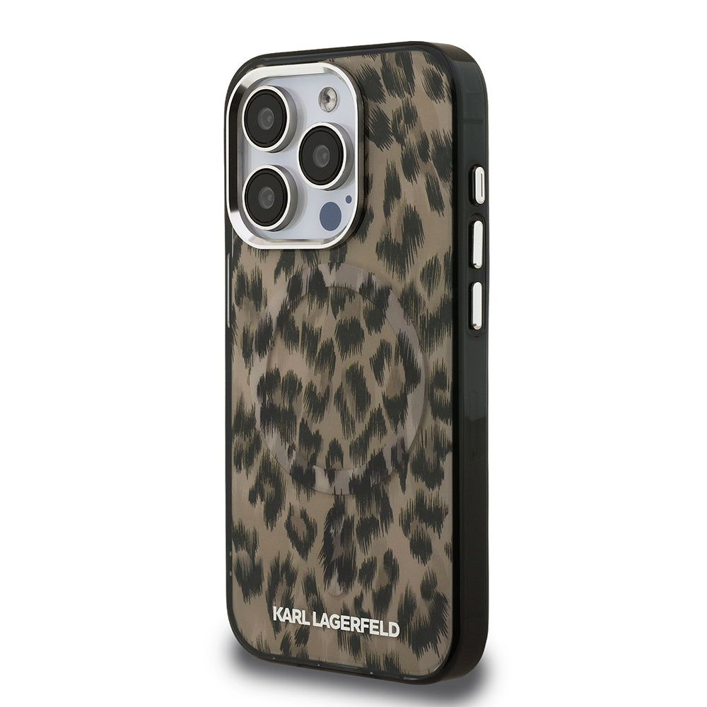 Karl Lagerfeld iPhone 15 Pro Max Orjinal Lisanslı IML Leopar Baskılı Telefon Kılıfı