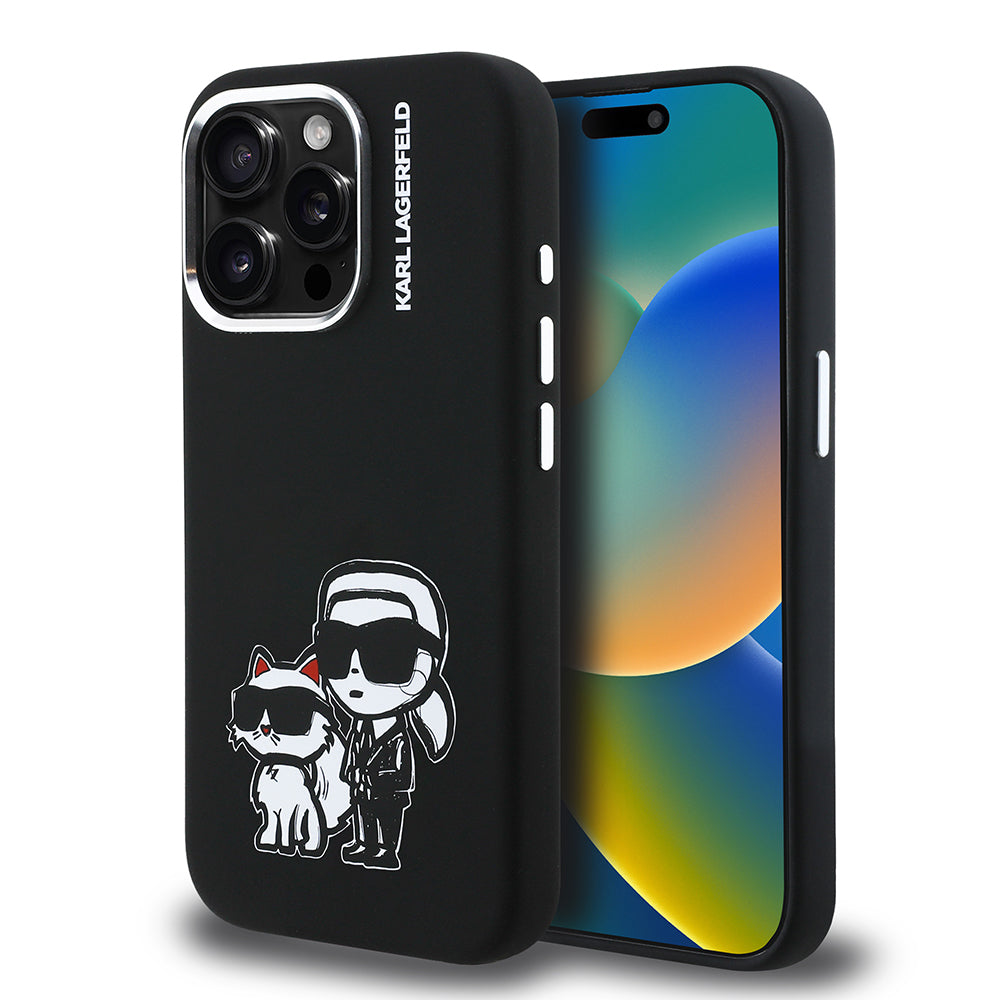 Karl Lagerfeld iPhone 15 Pro Max Orjinal Lisanslı Karl & Choupette Sketch Logo Sililkon Kılıf