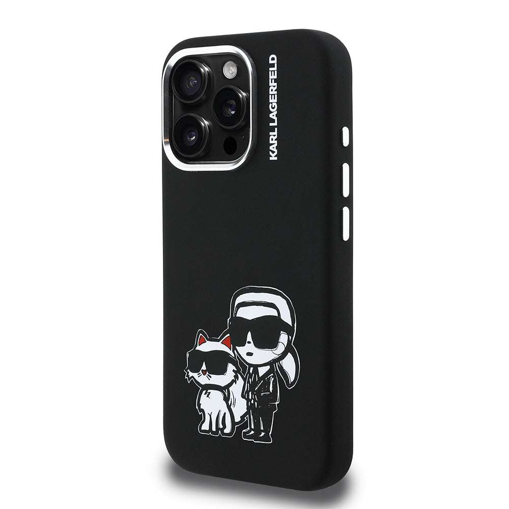 Karl Lagerfeld iPhone 15 Pro Max Orjinal Lisanslı Karl & Choupette Sketch Logo Sililkon Kılıf