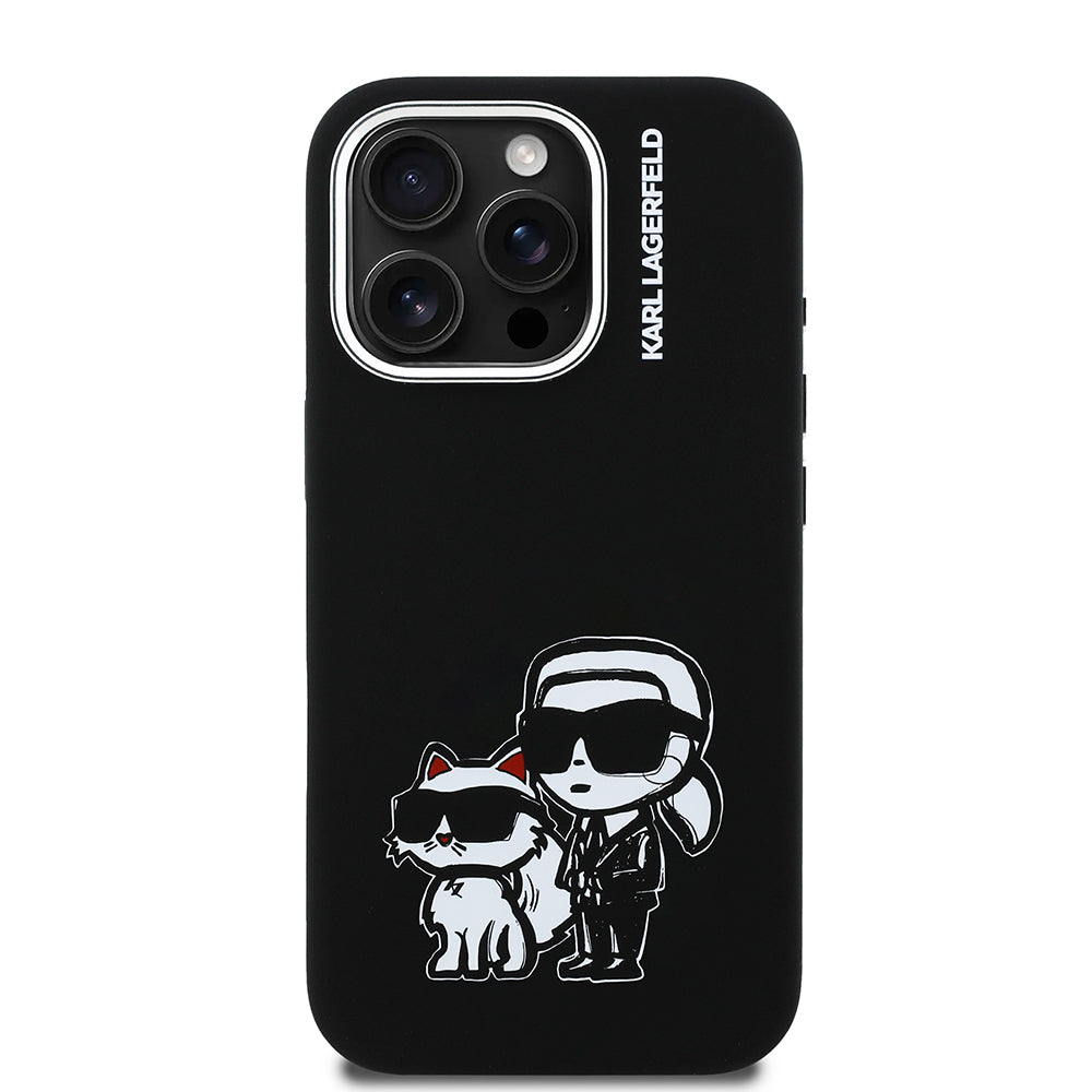 Karl Lagerfeld iPhone 15 Pro Max Orjinal Lisanslı Karl & Choupette Sketch Logo Sililkon Kılıf