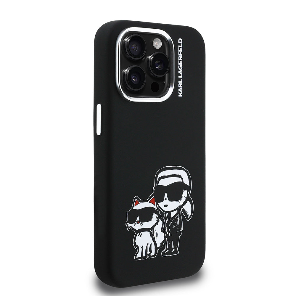 Karl Lagerfeld iPhone 15 Pro Max Orjinal Lisanslı Karl & Choupette Sketch Logo Sililkon Kılıf
