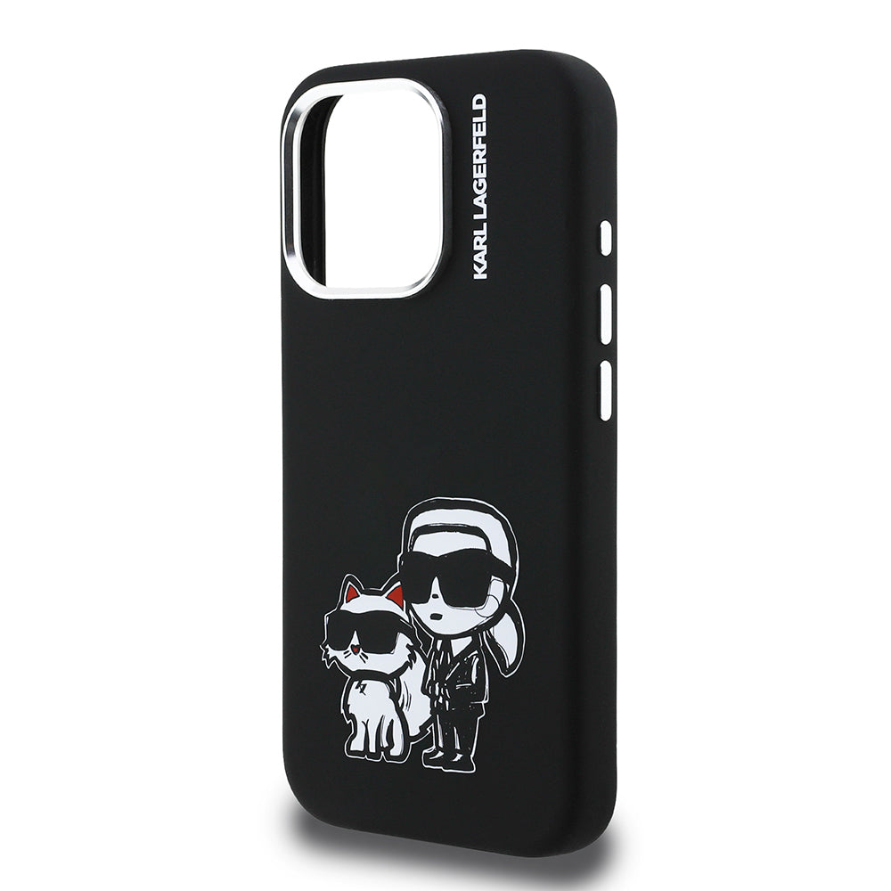 Karl Lagerfeld iPhone 15 Pro Max Orjinal Lisanslı Karl & Choupette Sketch Logo Sililkon Kılıf
