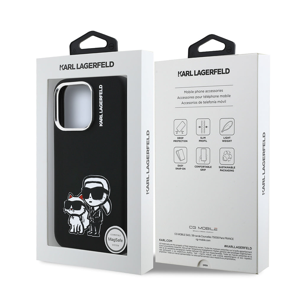 Karl Lagerfeld iPhone 15 Pro Max Orjinal Lisanslı Karl & Choupette Sketch Logo Sililkon Kılıf