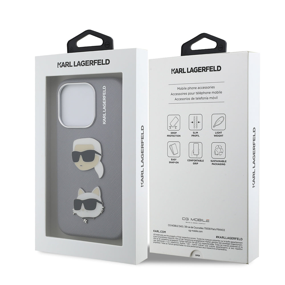 Karl Lagerfeld iPhone 15 Pro Max Orjinal Lisanslı K&C Heads Pin Telefon Kılıfı