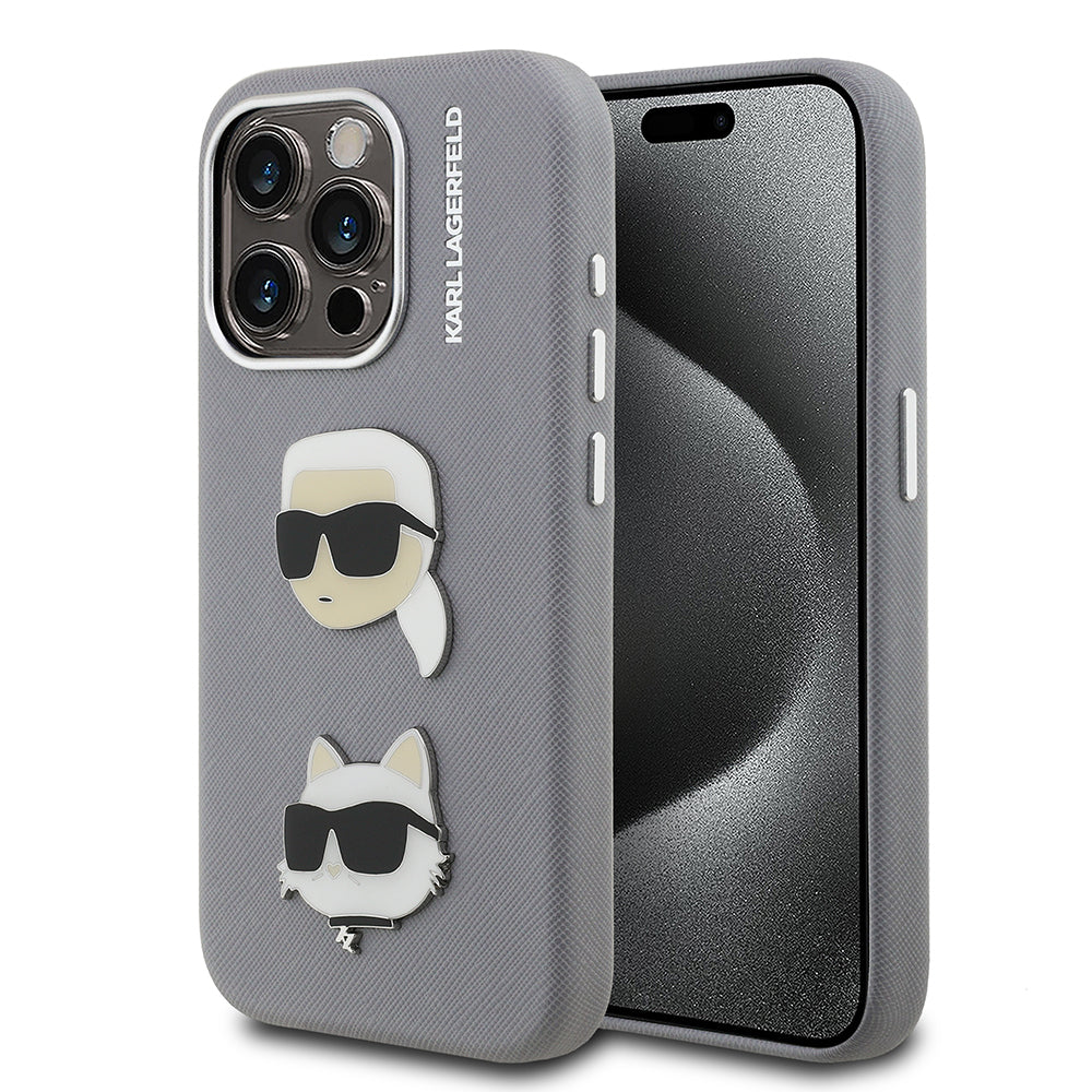 Karl Lagerfeld iPhone 15 Pro Max Orjinal Lisanslı K&C Heads Pin Telefon Kılıfı