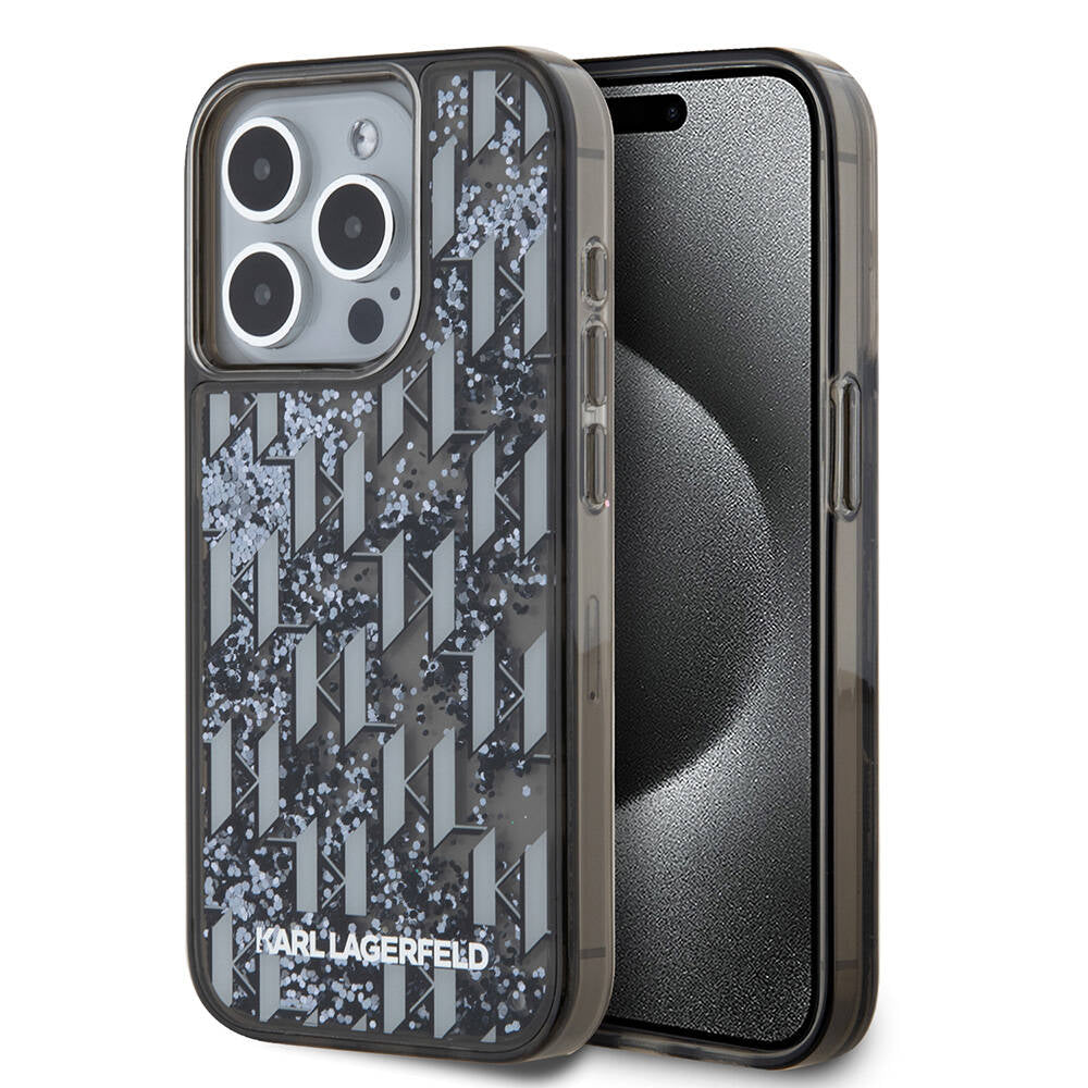 Karl Lagerfeld iPhone 15 Pro Max Orjinal Lisanslı Simli KL Yazılı Monogram Gradıent Telefon Kılıfı - 1
