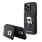 Karl Lagerfeld iPhone 15 Pro Max Standlı Kartlıklı Saffiano Monogram İkonik Metal Logo Orjinal Lisanslı Telefon Kılıfı