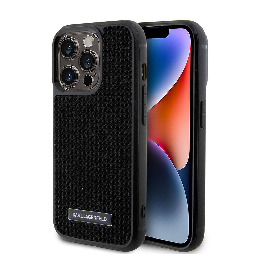 Karl Lagerfeld iPhone 15 Pro Max Taşlı Metal Logo Orjinal Lisanslı Kılıf